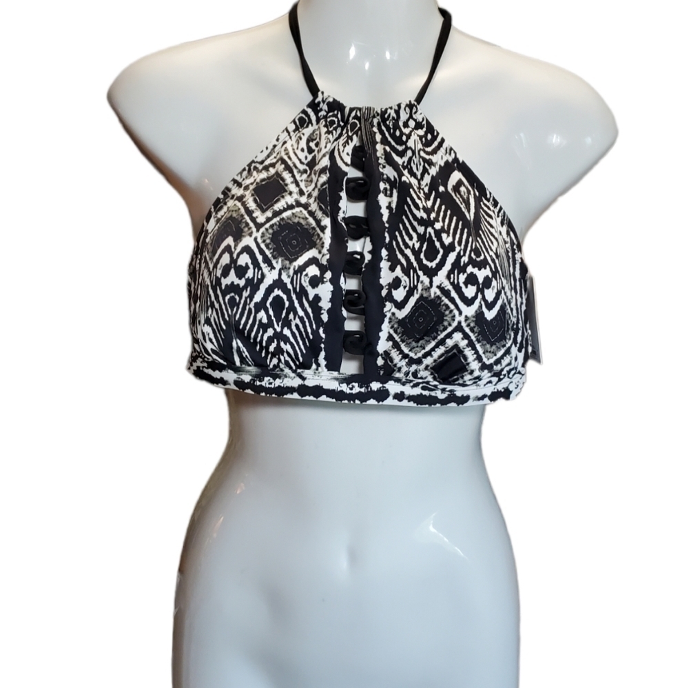 NEW APT 9 halter swim top black & white M